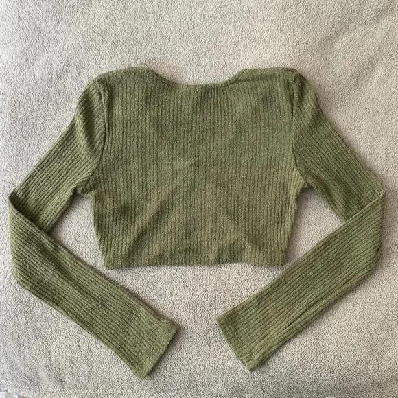 TOPSHOP Cropped Ribbed Green Cardigan - Picture 3 of 3